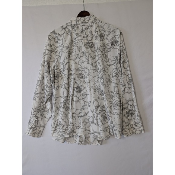 Talbots Woman 24W White Gray Floral Button Up Long Sleeve Wrinkle Resistant Top - Picture 3 of 6
